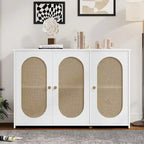 Bahut 3 portes en rotin marron/blanc/bois naturel/noir antique