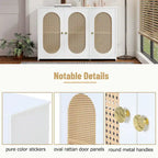 Bahut 3 portes en rotin marron/blanc/bois naturel/noir antique