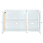 Bahut 3 portes en rotin marron/blanc/bois naturel/noir antique