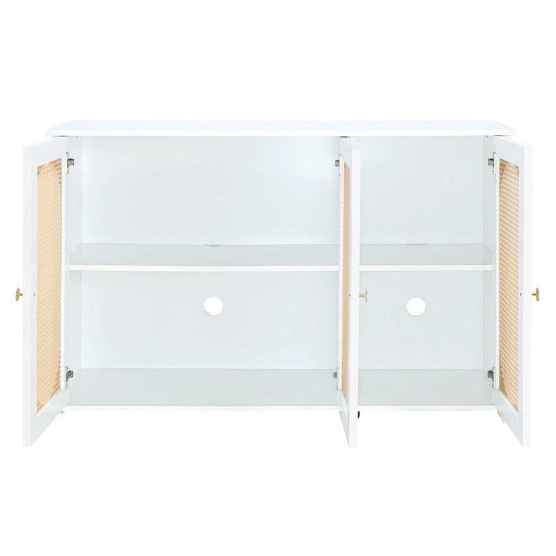 Bahut 3 portes en rotin marron/blanc/bois naturel/noir antique