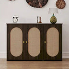 Bahut 3 portes en rotin marron/blanc/bois naturel/noir antique