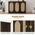 Bahut 3 portes en rotin marron/blanc/bois naturel/noir antique