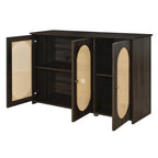 Bahut 3 portes en rotin marron/blanc/bois naturel/noir antique