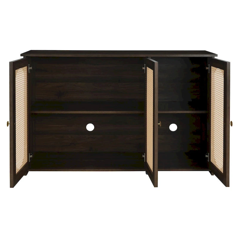 Bahut 3 portes en rotin marron/blanc/bois naturel/noir antique