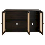 Bahut 3 portes en rotin marron/blanc/bois naturel/noir antique