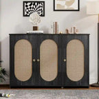 Bahut 3 portes en rotin marron/blanc/bois naturel/noir antique