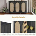 Bahut 3 portes en rotin marron/blanc/bois naturel/noir antique