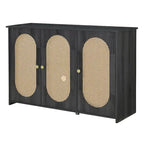 Bahut 3 portes en rotin marron/blanc/bois naturel/noir antique