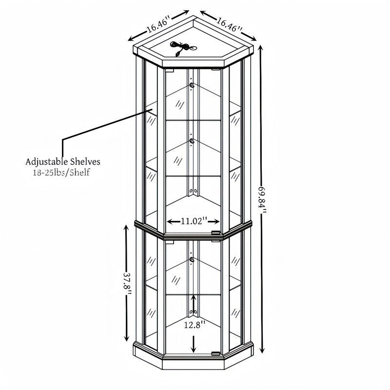 Meuble d'angle blanc avec portes vitrées et éclairage intégré, montage par 1 personne
