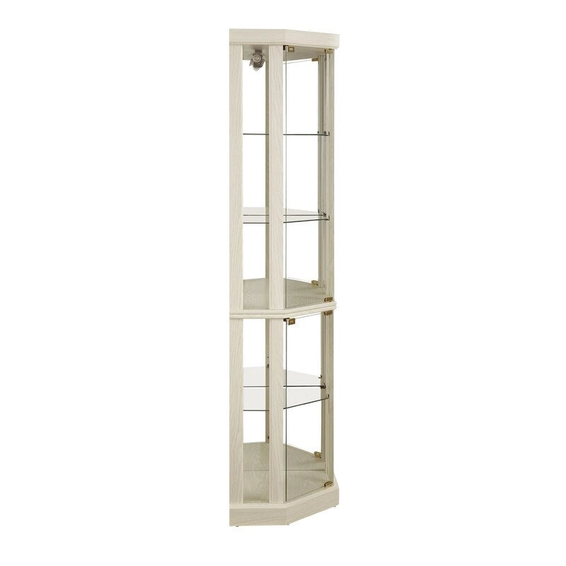 Meuble d'angle blanc avec portes vitrées et éclairage intégré, montage par 1 personne