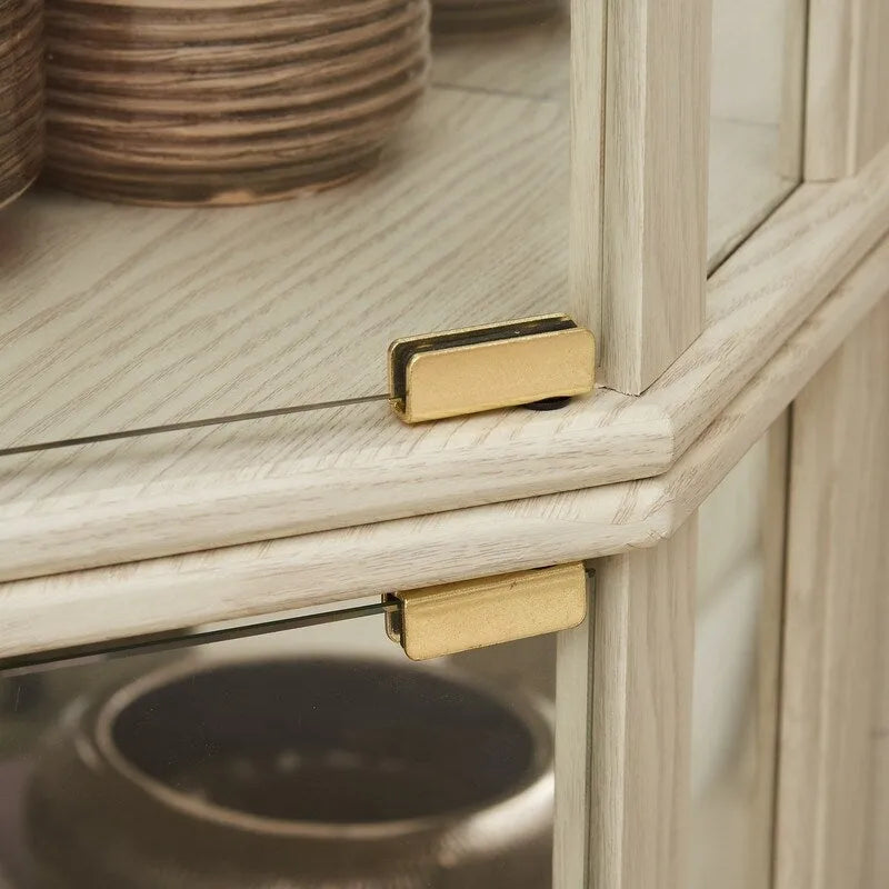 Meuble d'angle blanc avec portes vitrées et éclairage intégré, montage par 1 personne