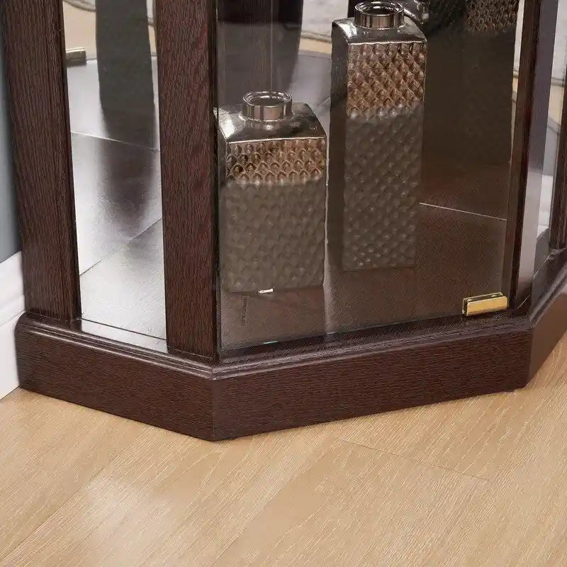 Meuble d'angle blanc avec portes vitrées et éclairage intégré, montage par 1 personne