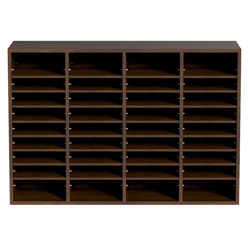 Organisateur de fichiers en bois à 36 compartiments, couleur vintage marron / gris / blanc / noir, pour utilisateur unique
