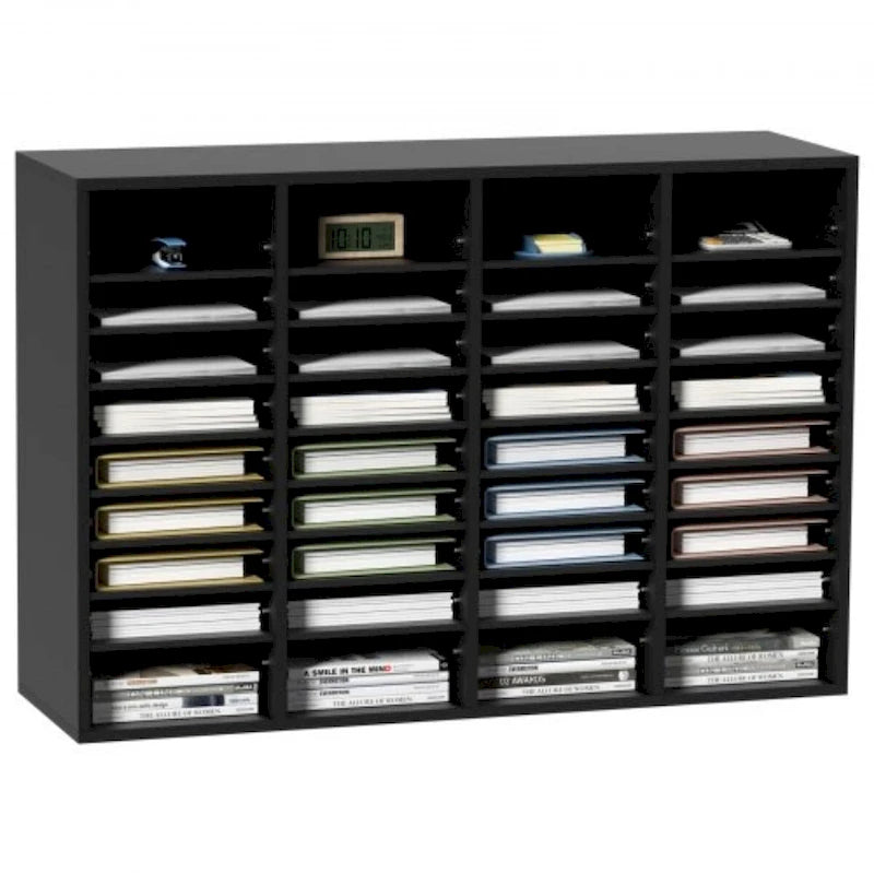 Organisateur de fichiers en bois à 36 compartiments, couleur vintage marron / gris / blanc / noir, pour utilisateur unique
