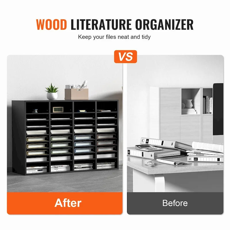 Organisateur de fichiers en bois à 36 compartiments, couleur vintage marron / gris / blanc / noir, pour utilisateur unique