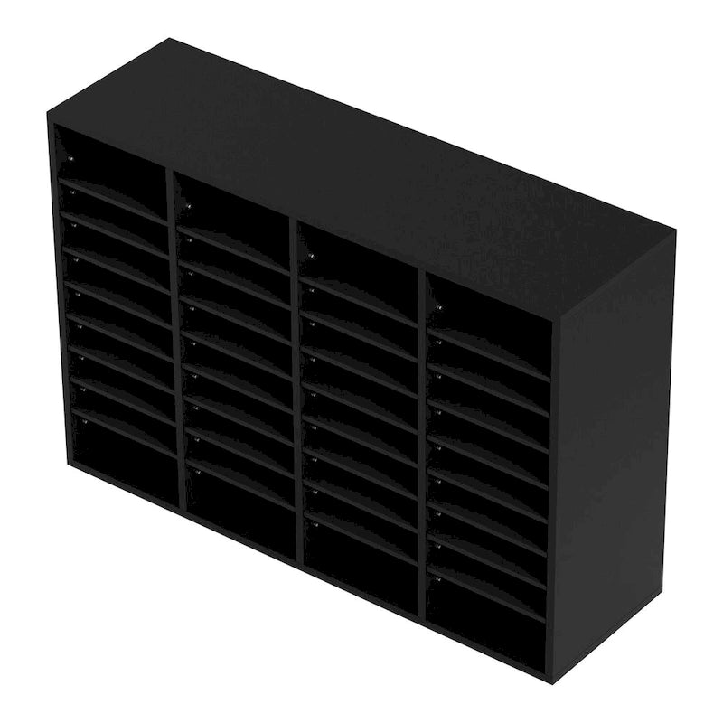 Organisateur de fichiers en bois à 36 compartiments, couleur vintage marron / gris / blanc / noir, pour utilisateur unique