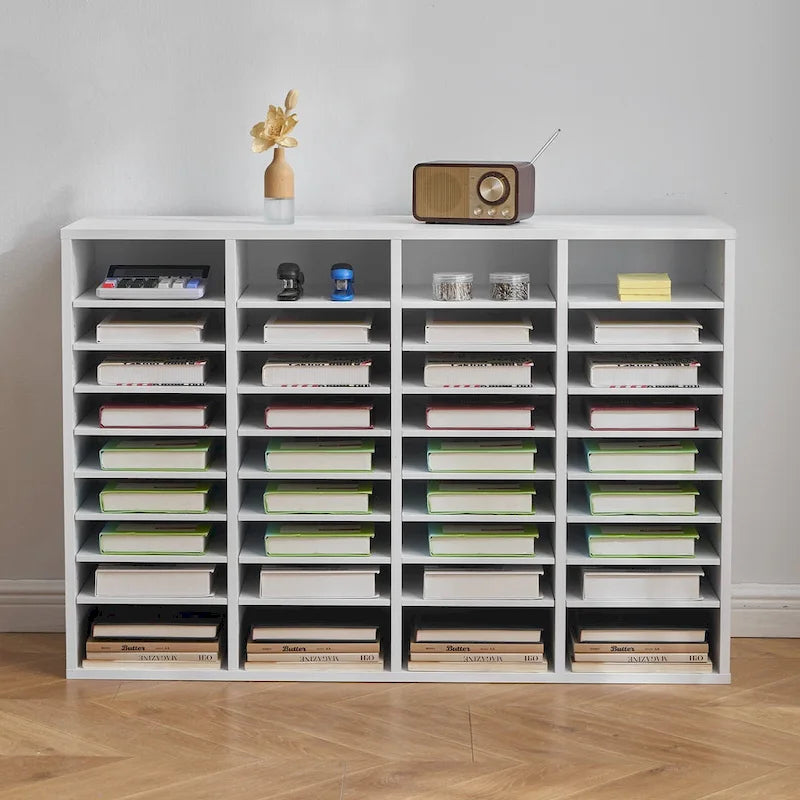 Organisateur de fichiers en bois à 36 compartiments, couleur vintage marron / gris / blanc / noir, pour utilisateur unique