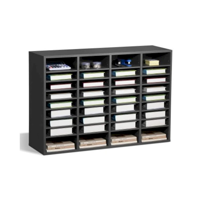 Organisateur de fichiers en bois à 36 compartiments, couleur vintage marron / gris / blanc / noir, pour utilisateur unique