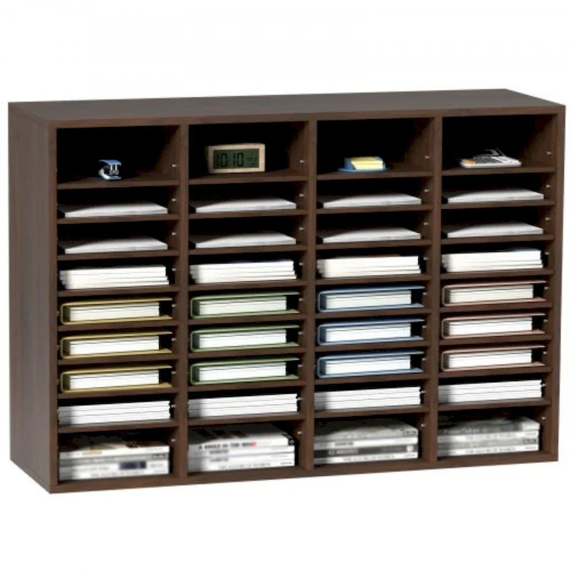 Organisateur de fichiers en bois à 36 compartiments, couleur vintage marron / gris / blanc / noir, pour utilisateur unique