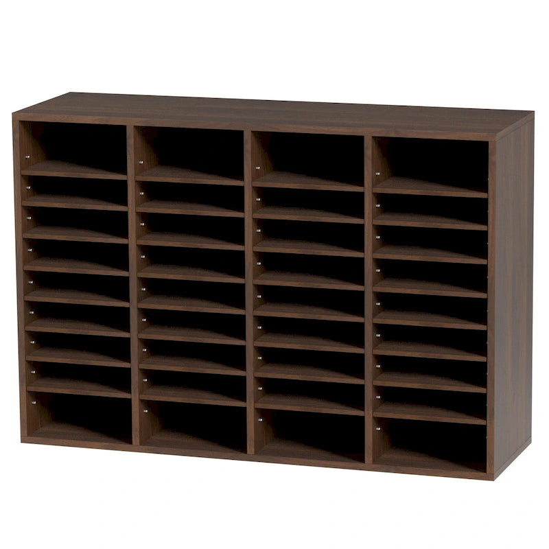 Organisateur de fichiers en bois à 36 compartiments, couleur vintage marron / gris / blanc / noir, pour utilisateur unique