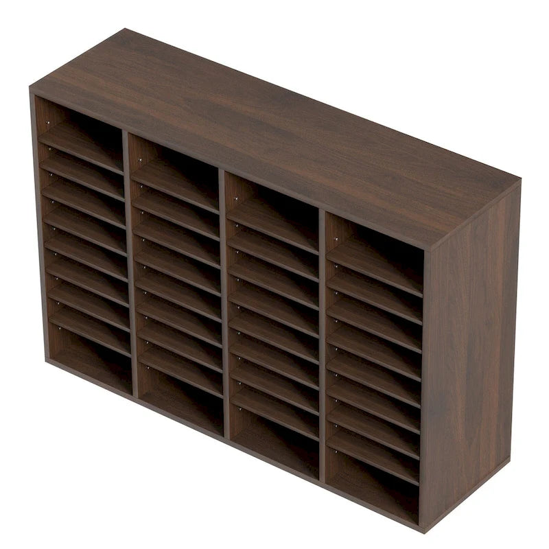 Organisateur de fichiers en bois à 36 compartiments, couleur vintage marron / gris / blanc / noir, pour utilisateur unique
