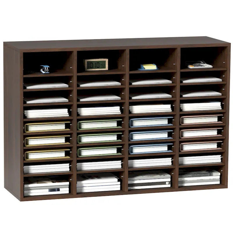 Organisateur de fichiers en bois à 36 compartiments, couleur vintage marron / gris / blanc / noir, pour utilisateur unique