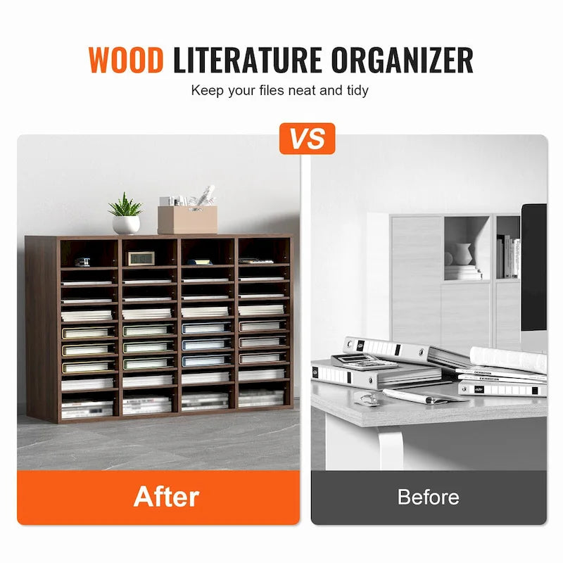 Organisateur de fichiers en bois à 36 compartiments, couleur vintage marron / gris / blanc / noir, pour utilisateur unique