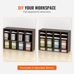Organisateur de fichiers en bois à 36 compartiments, couleur vintage marron / gris / blanc / noir, pour utilisateur unique
