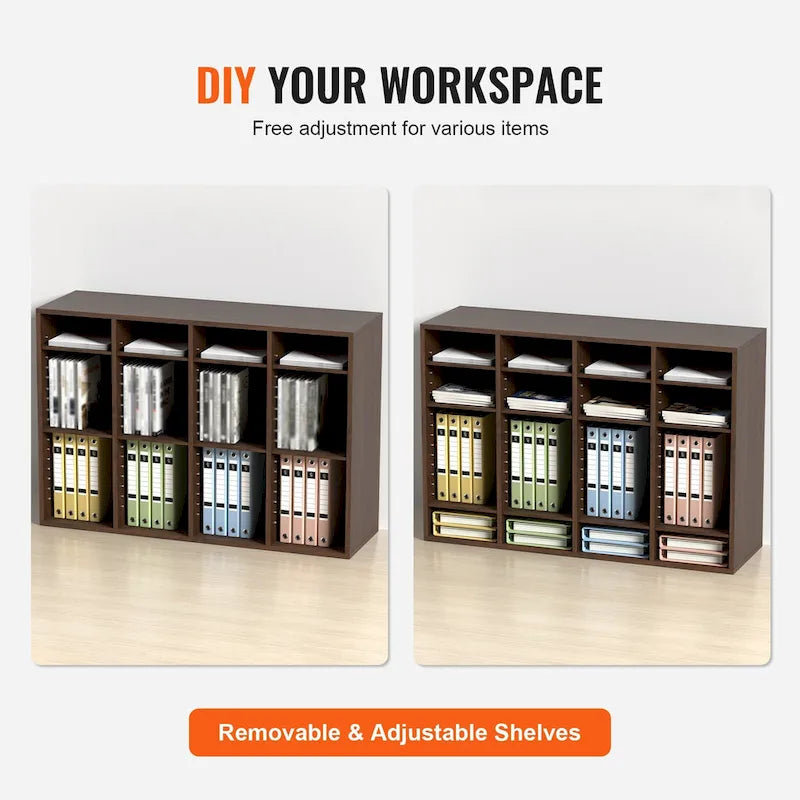 Organisateur de fichiers en bois à 36 compartiments, couleur vintage marron / gris / blanc / noir, pour utilisateur unique