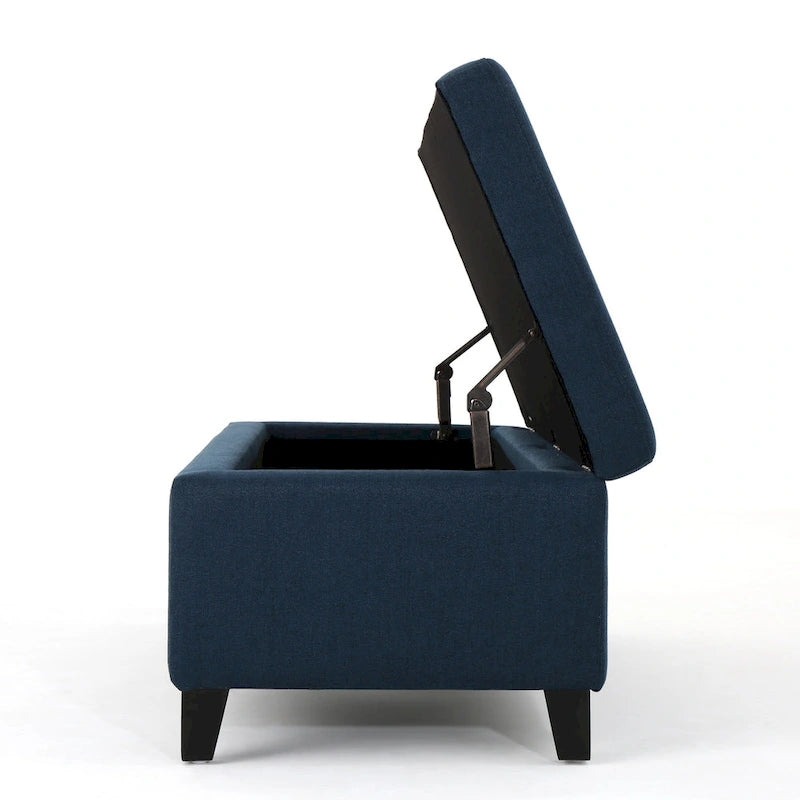 Banc de rangement ottoman en tissu bleu marine, 1 personne