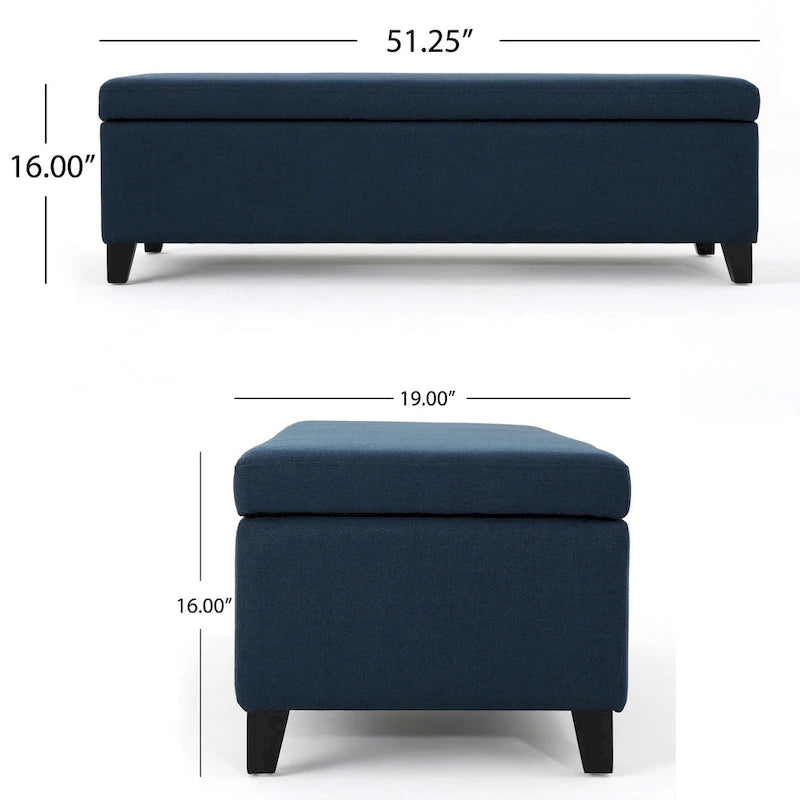 Banc de rangement ottoman en tissu bleu marine, 1 personne