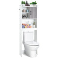Meuble de rangement WC blanc et gris rustique avec 4 étagères et porte, assemblage par 1 personne