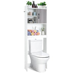 Meuble de rangement WC blanc et gris rustique avec 4 étagères et porte, assemblage par 1 personne