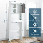 Meuble de rangement WC blanc et gris rustique avec 4 étagères et porte, assemblage par 1 personne