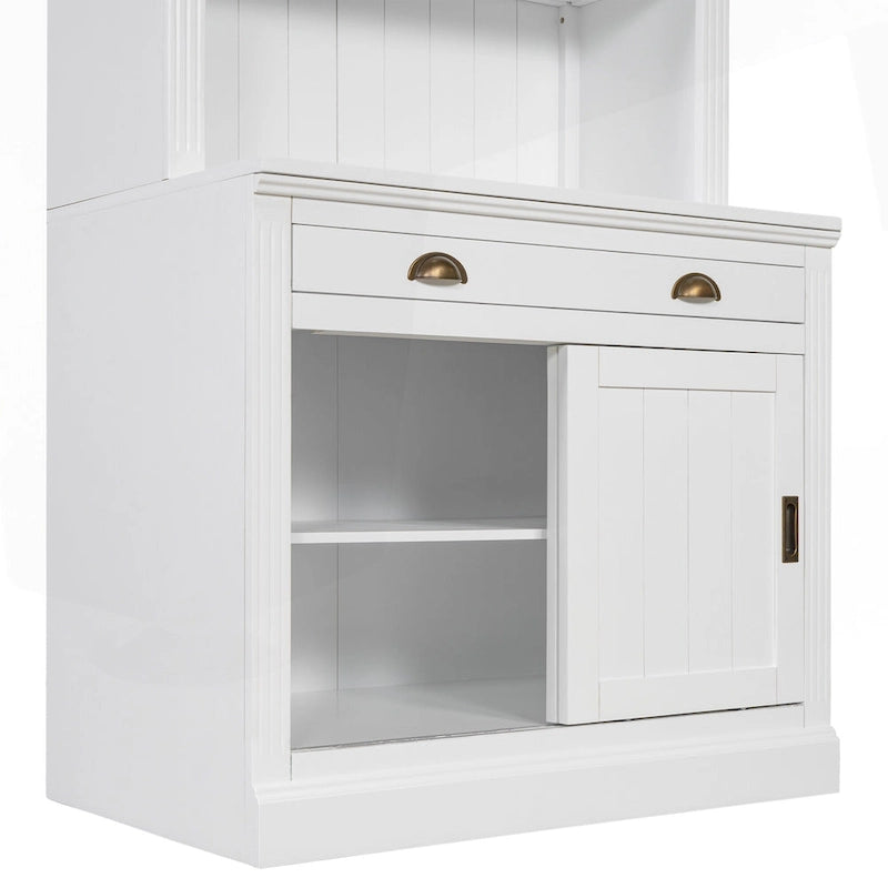 Bibliothèque moderne blanche avec portes coulissantes, éclairage LED, 1 tiroir – Assemblage par 2 ou 3 personnes