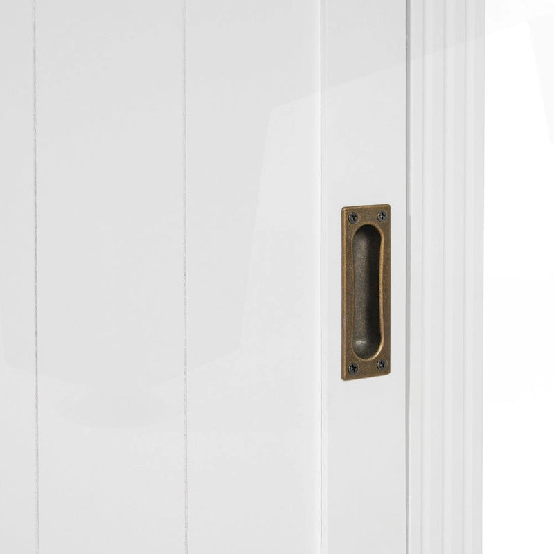 Bibliothèque moderne blanche avec portes coulissantes, éclairage LED, 1 tiroir – Assemblage par 2 ou 3 personnes