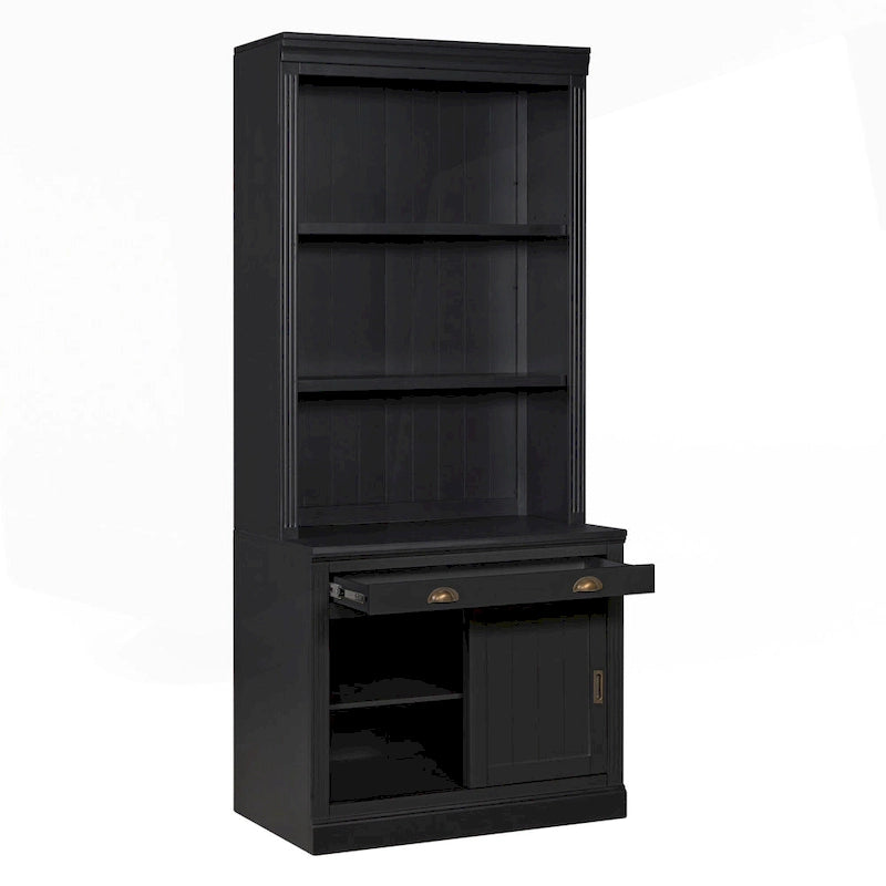 Bibliothèque moderne blanche avec portes coulissantes, éclairage LED, 1 tiroir – Assemblage par 2 ou 3 personnes
