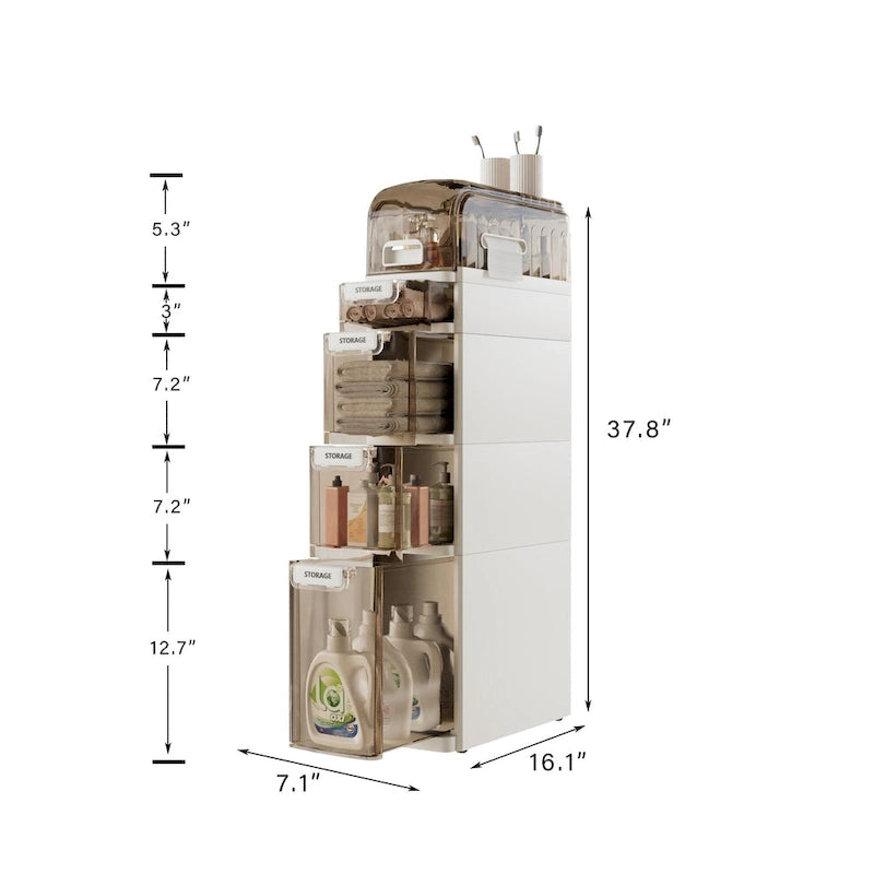 Meuble de rangement blanc à 5 tiroirs fin, pour 1 personne