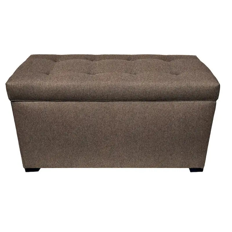 Banc de rangement capitonné kaki et marron selle