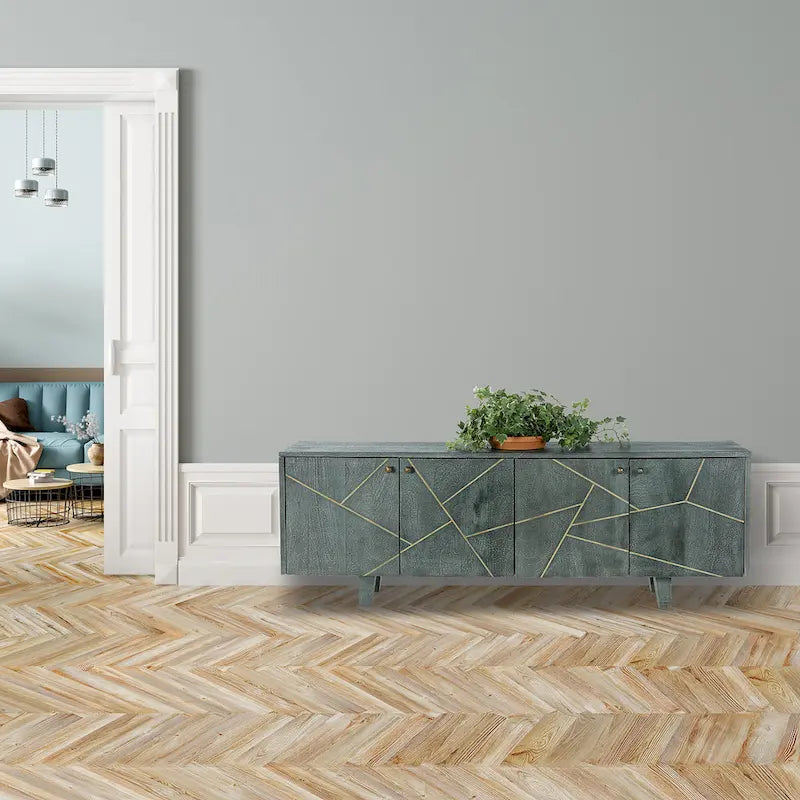 Meuble en bois gris et doré à 4 portes – 1 personne – 54"×13"×20"