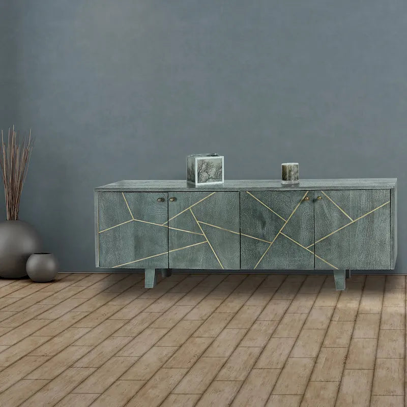 Meuble en bois gris et doré à 4 portes – 1 personne – 54"×13"×20"