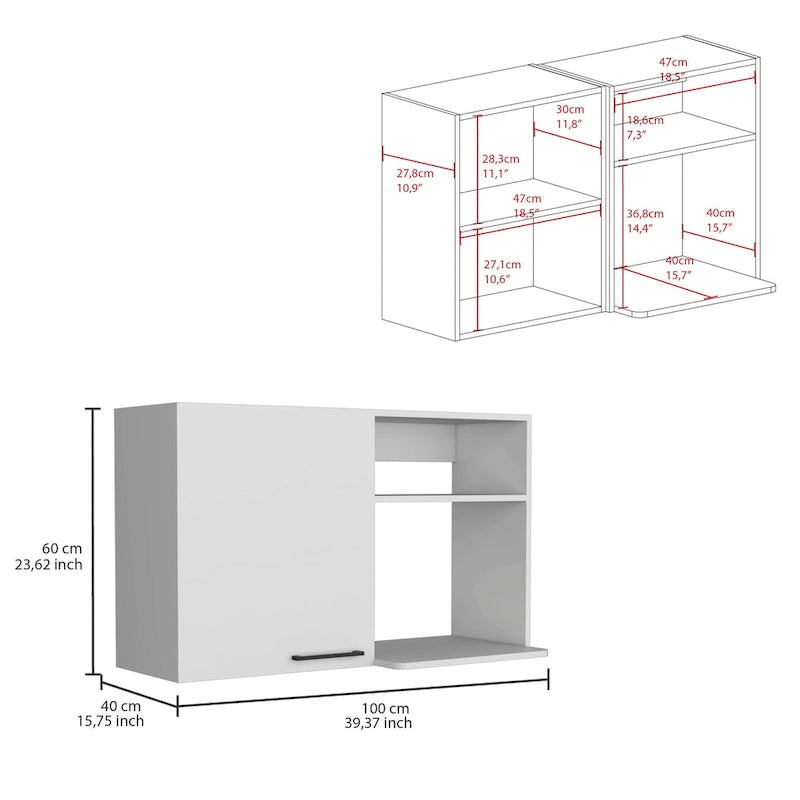 Meuble Haut avec 1 Porte et Étagères Ouvertes, Blanc ou Noir