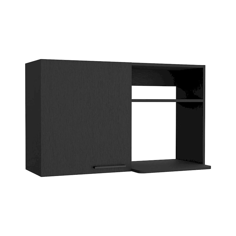 Meuble Haut avec 1 Porte et Étagères Ouvertes, Blanc ou Noir