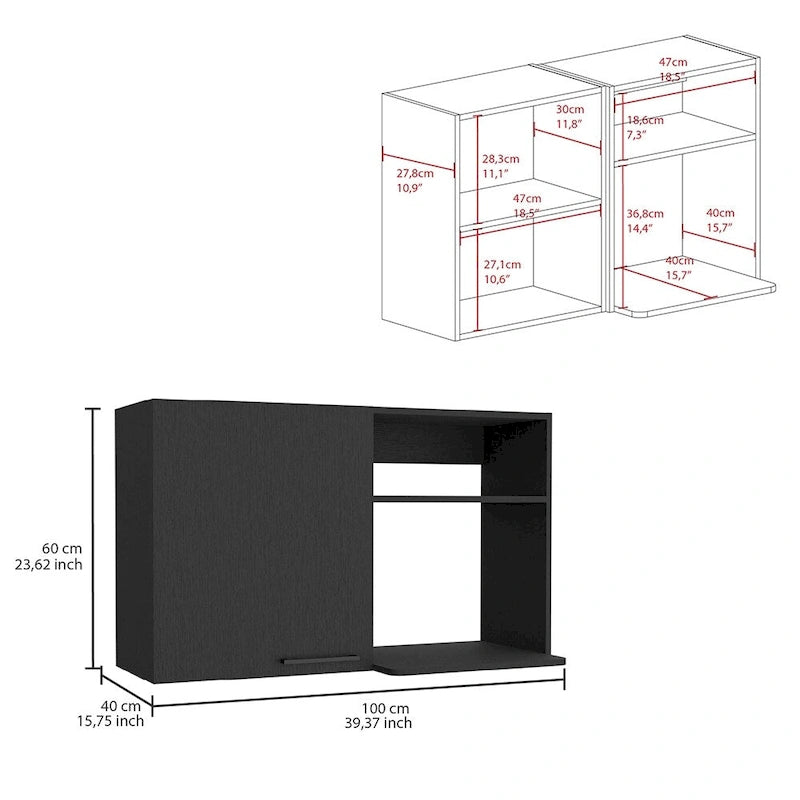 Meuble Haut avec 1 Porte et Étagères Ouvertes, Blanc ou Noir