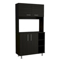 Meuble de garde-manger de cuisine noir/blanc avec 2 armoires supérieures, 3 étagères ouvertes et un rangement à double porte