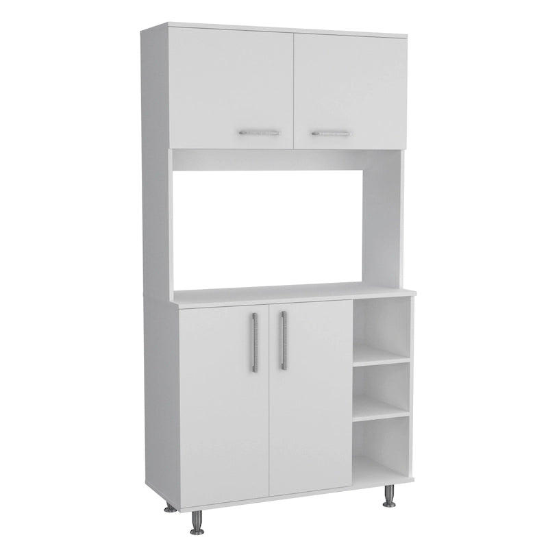 Meuble de garde-manger de cuisine noir/blanc avec 2 armoires supérieures, 3 étagères ouvertes et un rangement à double porte