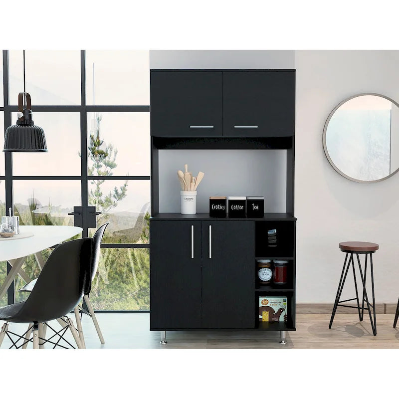 TUHOME 95 Pantry with 2 Double Cabinets, 3 Open Shelves - N/A