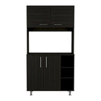 Meuble de garde-manger de cuisine noir/blanc avec 2 armoires supérieures, 3 étagères ouvertes et un rangement à double porte