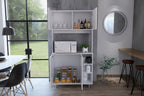 Meuble de garde-manger de cuisine noir/blanc avec 2 armoires supérieures, 3 étagères ouvertes et un rangement à double porte