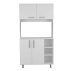 Meuble de garde-manger de cuisine noir/blanc avec 2 armoires supérieures, 3 étagères ouvertes et un rangement à double porte